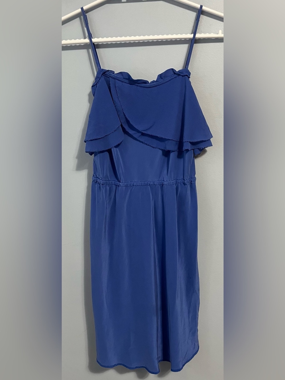 Wilfred 100% Silk Royal Blue Aritzia Mini Sleeveless Ruffle Dress Size XXS